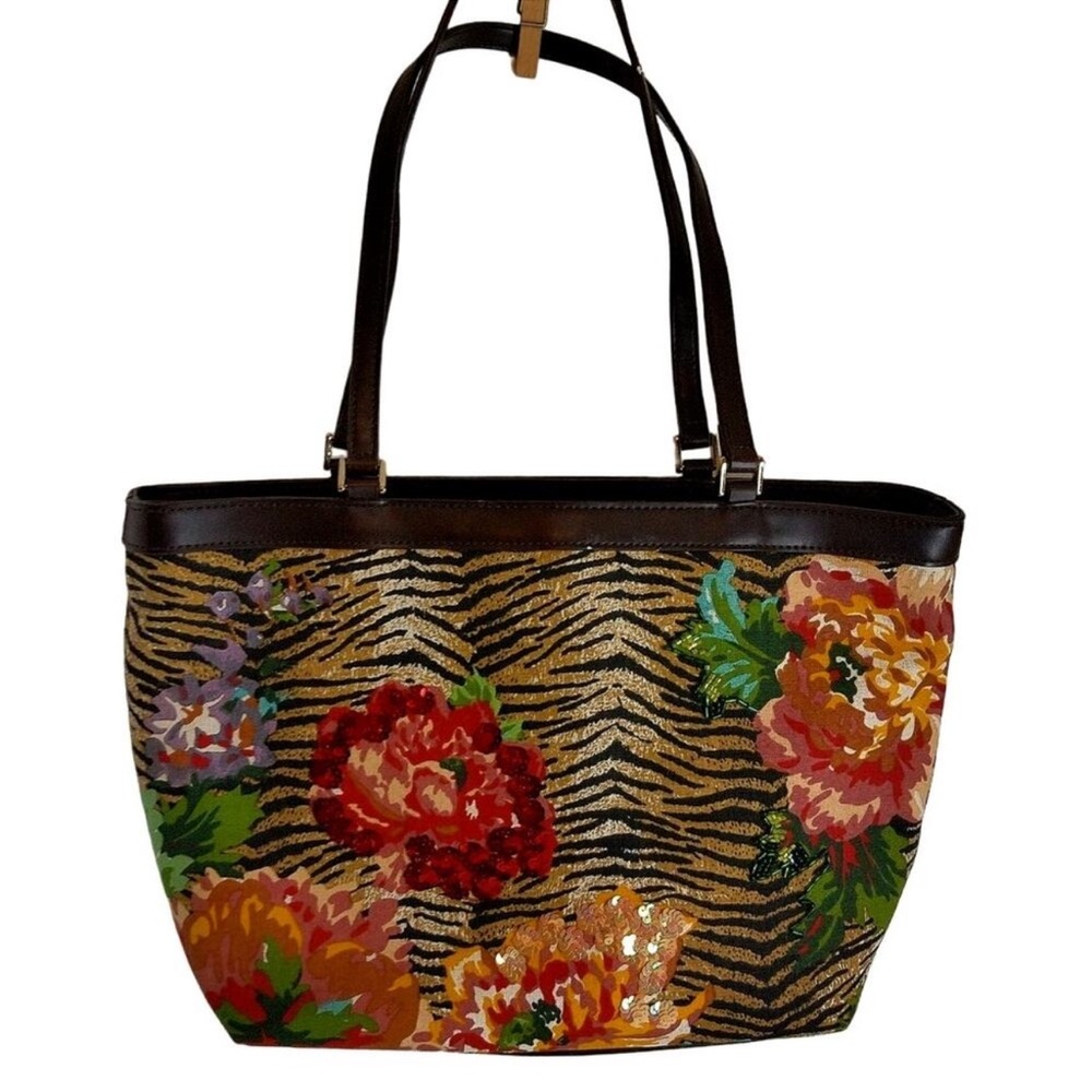 Liz Claiborne Shoulder Bag Sequin Beaded Floral Zebra Print